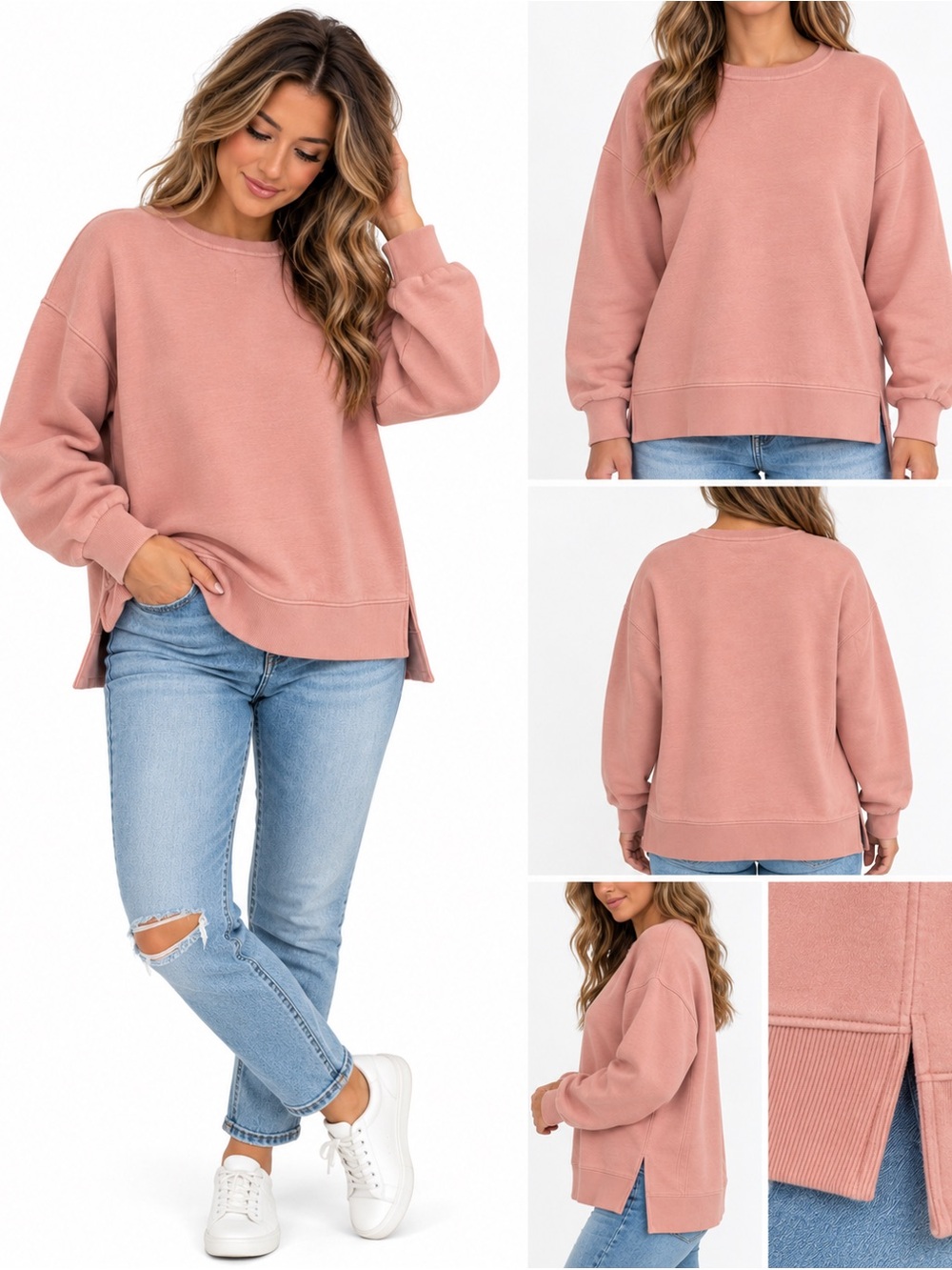 Lou & Grey Women’s Small Dusty Rose Pink Relaxed Crewneck Sweatshirt NWOT